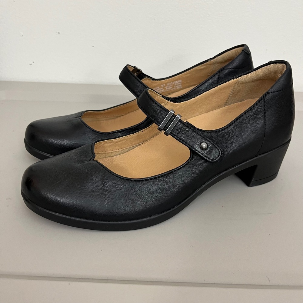 Dansko Callista Mary Jane Shoes 37 Burnished Black Leather Block Heel Comfort